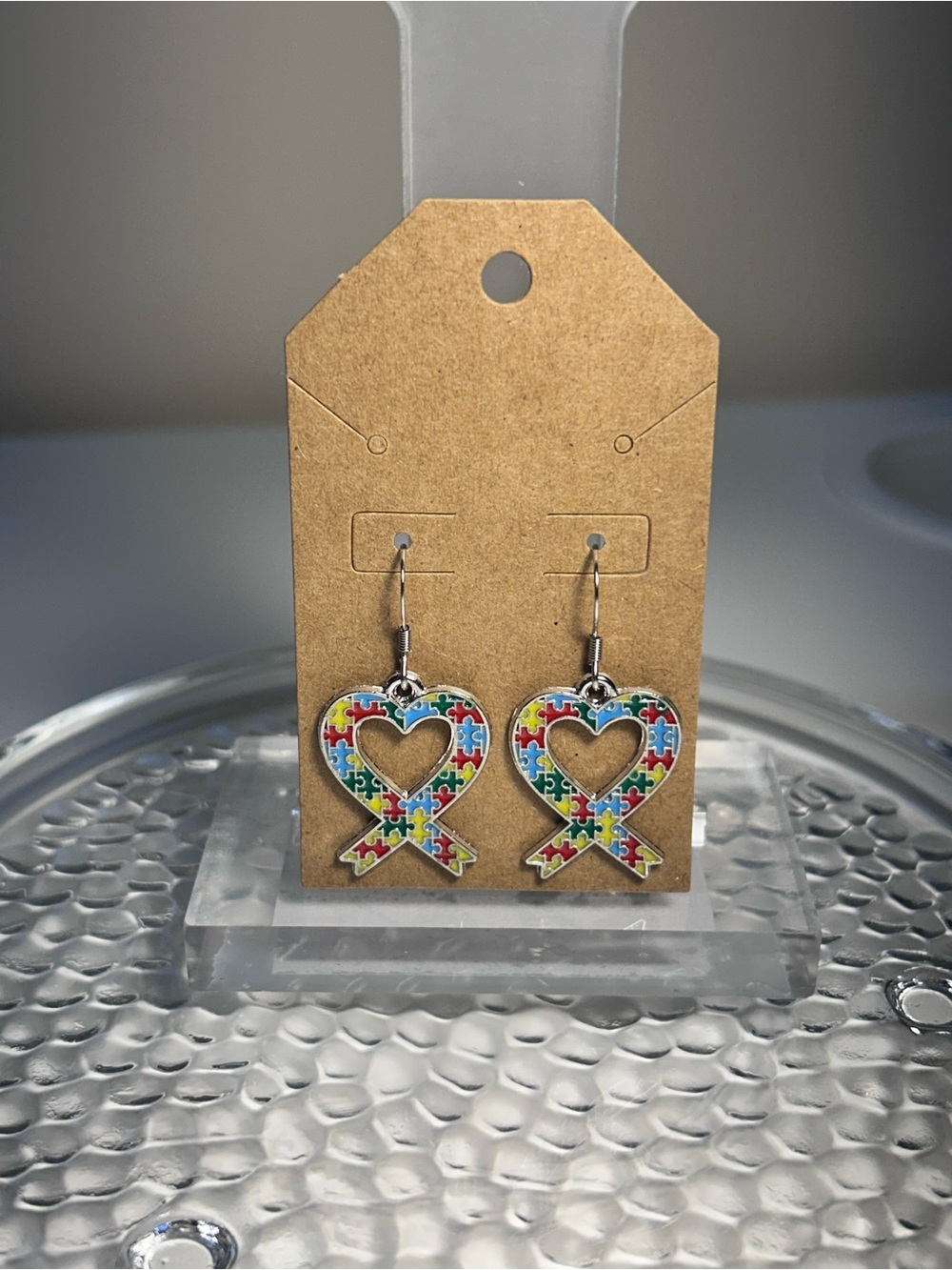 Handmade Autism Awareness Heart Earrings